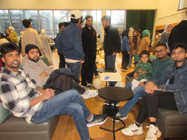 Guests gathered around lounge seating